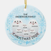 6シールのクリスマスのかわいい冬の家族 セラミックオーナメント (正面)