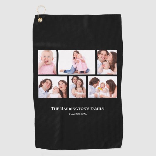 6セクションカスタムフォトブラックフレーム ゴルフタオル (正面)