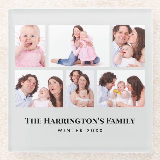 6セクションカスタムフォトミニマリストグレーフレーム ガラスコースター (正面)