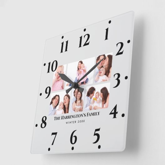 6セクションカスタムフォトミニマリストグレーフレーム スクエア壁時計 (傾斜)
