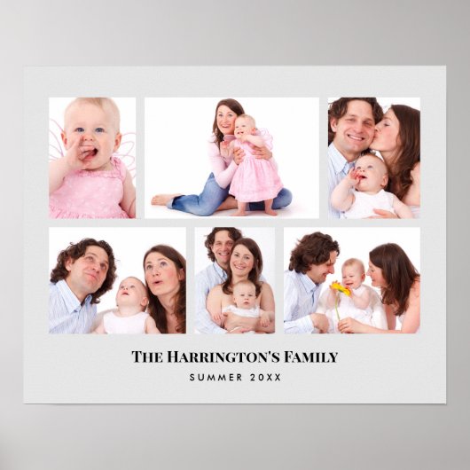 6セクションカスタムフォトミニマリストグレーフレーム ポスター (正面)