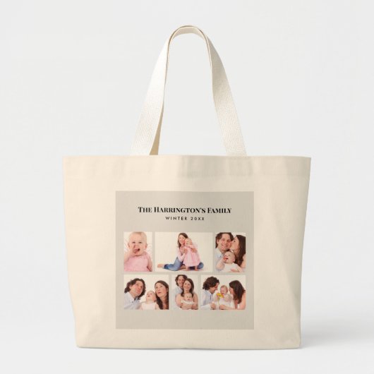 6セクションカスタムフォトミニマリストグレーフレーム ラージトートバッグ (正面)