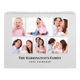 6セクションファミリーフォトミニマリストグレーフレーム カレンダー