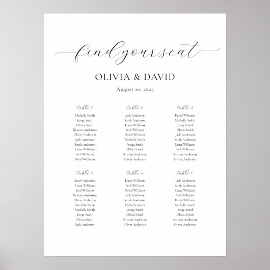 6テーブルシンプルの人お気に入りの席の表 ポスター (正面)