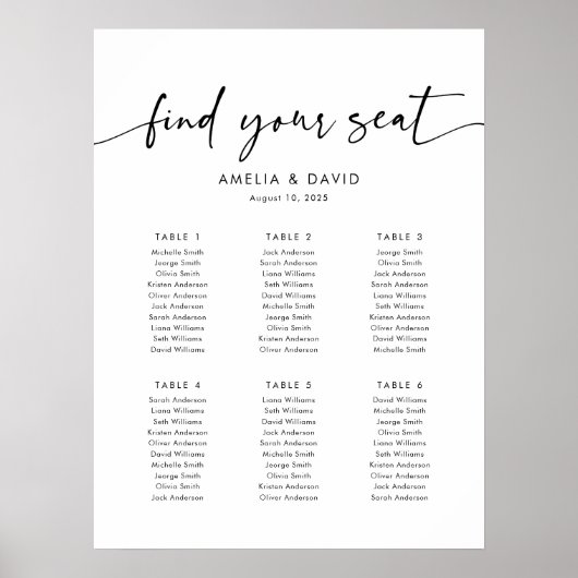 6テーブル席の座席表 ポスター (正面)