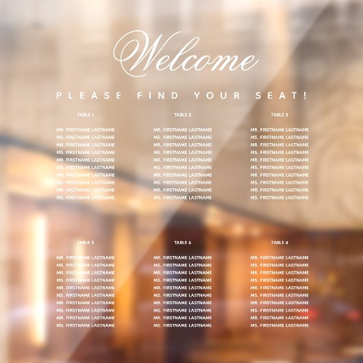 6テーブル白いシンプル透明シーティングチャート ウィンドウサイン (シート2)