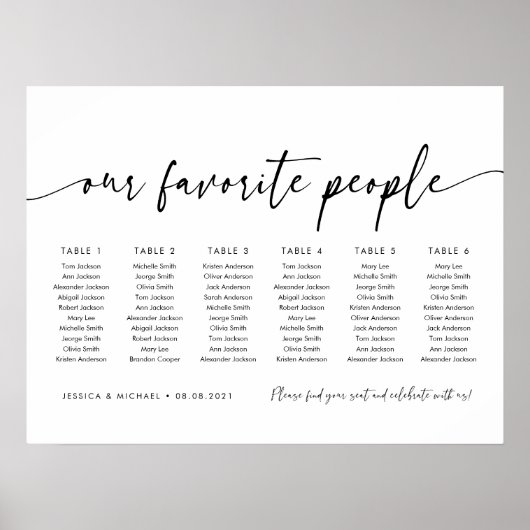 6テーブル私たちお気に入りのの人の座席図プラン ポスター (正面)