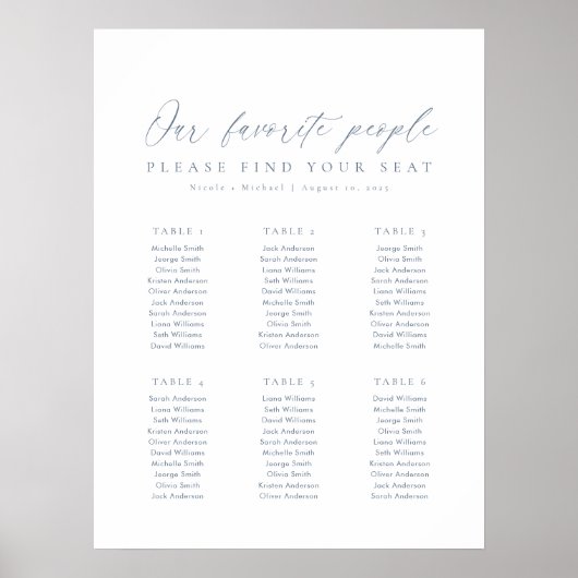 6テーブル私たちお気に入りのの人の座席表 ポスター (正面)