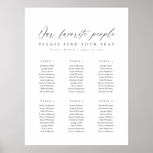 6テーブル私たちお気に入りのの人の座席表 ポスター (正面)