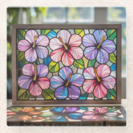 6ハイビスカスフラワーステンドグラスコースター ガラスコースター