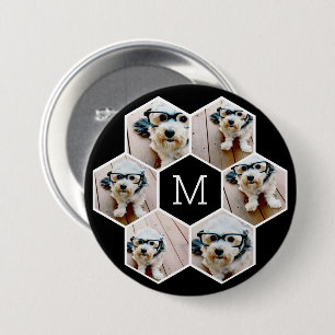 6ハニカムパターン白黒の写真コラージュ 缶バッジ