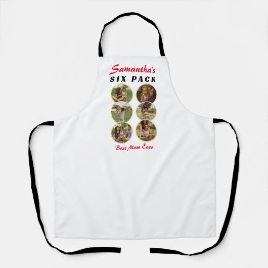 ♥ 6パックおもしろいママBod 6枚の写真マ最高のマー・エバー エプロン (正面)