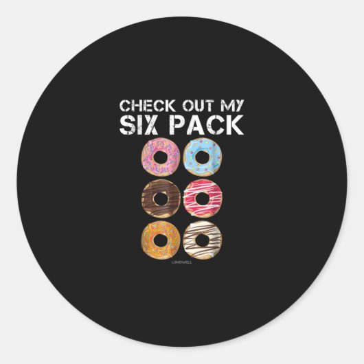 6パックのドーナツをチェックアウト – おもしろい Gym ラウンドシール (正面)