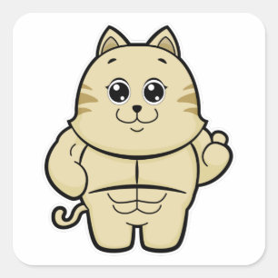 6パック付きボディービルダーとしての猫 スクエアシール
