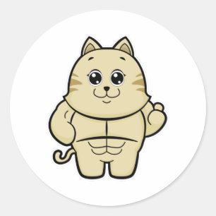 6パック付きボディービルダーとしての猫 ラウンドシール