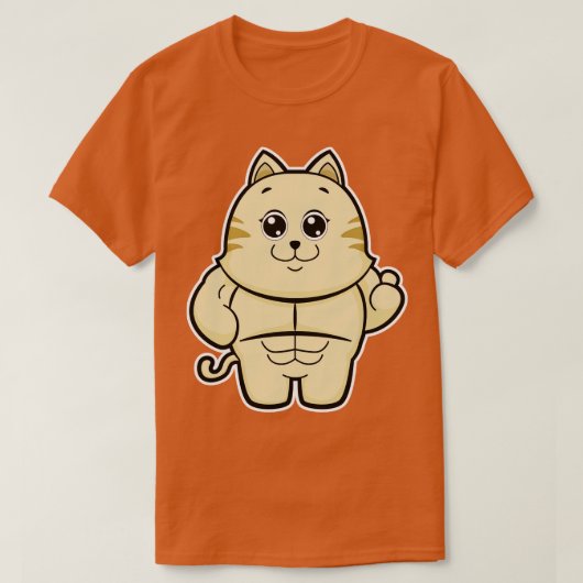 6パック付きボディービルダーとしての猫 Tシャツ (デザイン正面)