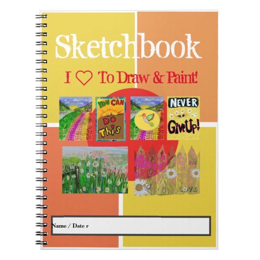 6パネル写真、家族、ペット、アートワーク、1行テキスト ノートブック (正面)