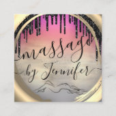 6パンチズマッサージスパウェルネススタジオピンク金ゴールド スクエア名刺 (正面)