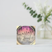 6パンチズマッサージスパウェルネススタジオピンク金ゴールド スクエア名刺 (スタンド正面)