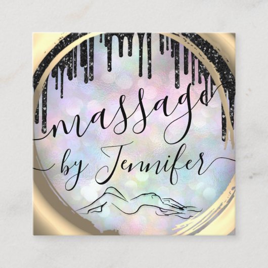 6パンチズマッサージスパウェルネススタジオホログラフ スクエア名刺 (正面)