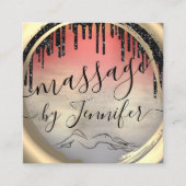 6パンチズマッサージスパウェルネススタジオユニーク金ゴールド スクエア名刺 (正面)