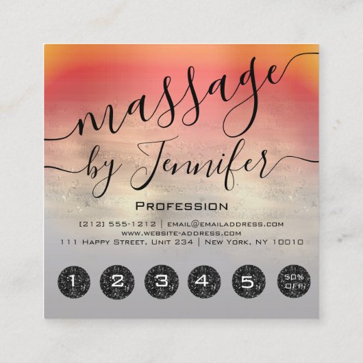 6パンチズマッサージスパウェルネススタジオユニーク金ゴールド スクエア名刺 (裏面)