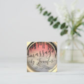 6パンチズマッサージスパウェルネススタジオユニーク金ゴールド スクエア名刺 (スタンド正面)