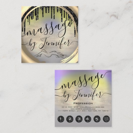 6パンチズマッサージスパウェルネススタジオユニーク スクエア名刺 (正面/裏面)