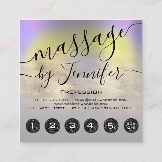 6パンチズマッサージスパウェルネススタジオユニーク スクエア名刺 (裏面)