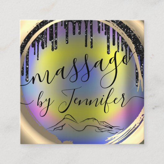 6パンチズマッサージスパウェルネススタジオ金ゴールドフレーム スクエア名刺 (正面)