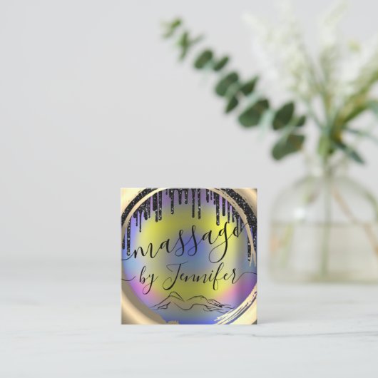 6パンチズマッサージスパウェルネススタジオ金ゴールドフレーム スクエア名刺 (スタンド正面)