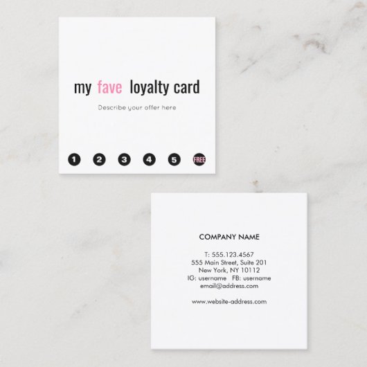 6パンチピンク美しいサロンお客様ロイヤリティカード ロイヤリティカード (正面/裏面)