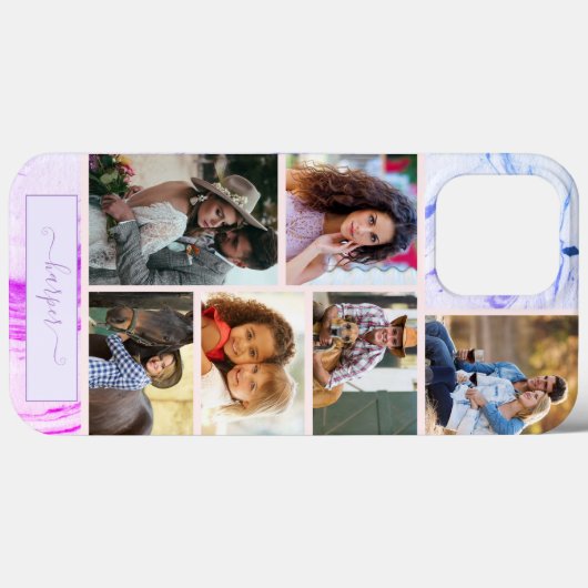 6パーソナライズされたフォトコラージュ紫ピンク大理石 Case-Mate iPhoneケース (裏面 (横))