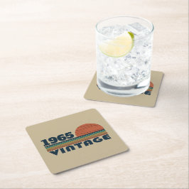 6パーソナライズされたヴィンテージ60歳の誕生日パーティー スクエアペーパーコースター