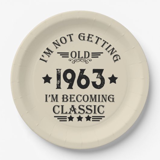 6パーソナライズされたヴィンテージ60歳の誕生日パーティー ペーパープレート (正面)