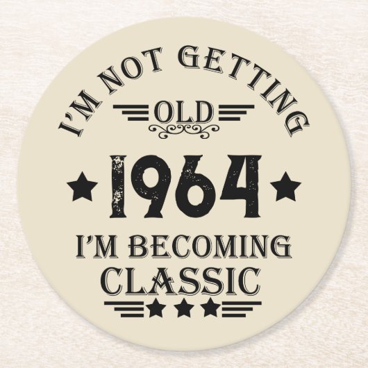 6パーソナライズされたヴィンテージ60歳の誕生日パーティー ラウンドペーパーコースター (正面)