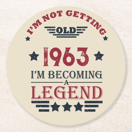 6パーソナライズされたヴィンテージ60歳の誕生日パーティー ラウンドペーパーコースター (正面)