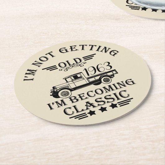 6パーソナライズされたヴィンテージ60歳の誕生日パーティー ラウンドペーパーコースター (アングル)