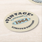 6パーソナライズされたヴィンテージ60歳の誕生日パーティー ラウンドペーパーコースター (アングル)
