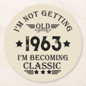 6パーソナライズされたヴィンテージ60歳の誕生日パーティー ラウンドペーパーコースター (正面)