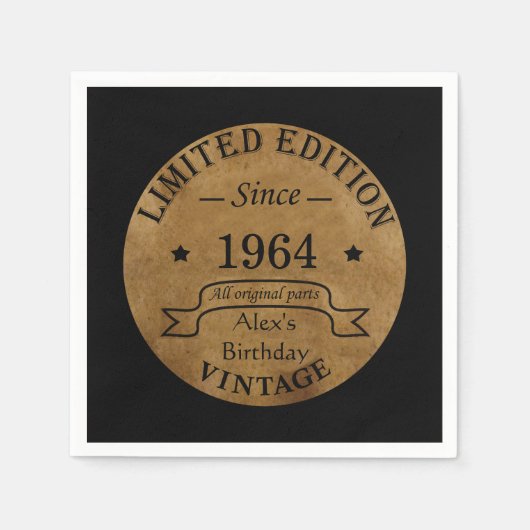 6パーソナライズされたヴィンテージ60歳の誕生日プレゼント スタンダードカクテルナプキン (正面)