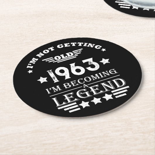 6パーソナライズされたヴィンテージ60歳の誕生日プレゼント ラウンドペーパーコースター (アングル)