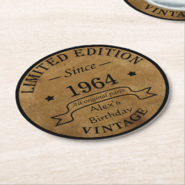 6パーソナライズされたヴィンテージ60歳の誕生日プレゼント ラウンドペーパーコースター