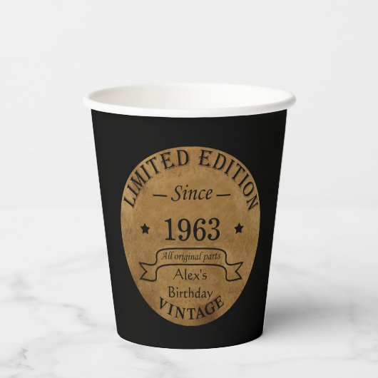 6パーソナライズされたヴィンテージ60歳の誕生日プレゼント 紙コップ (裏面)