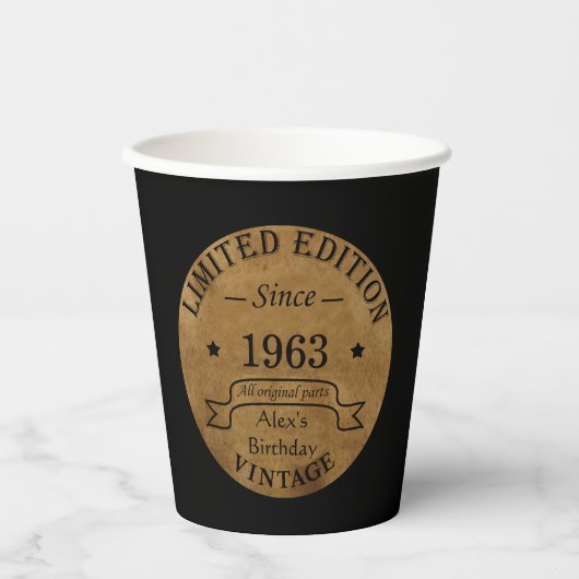6パーソナライズされたヴィンテージ60歳の誕生日プレゼント 紙コップ (正面)