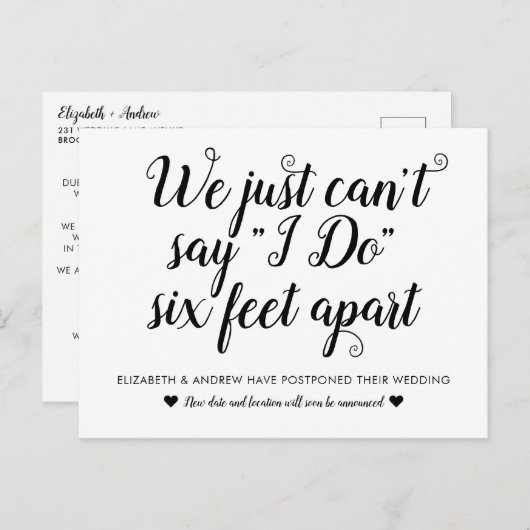 『6フィート離れて』延期になった結婚式の日程変更 案内ポストカード (正面/裏面)
