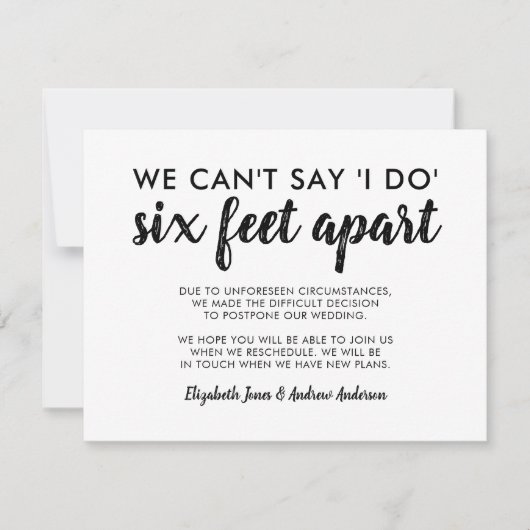 6フィート離れて 日程変更 ウェディング タイポグラフィ 案内状 (正面)