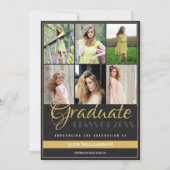 6フォトエレガントコラージュ黒と金ゴールド卒業 案内状 (正面)