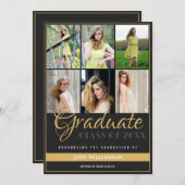 6フォトエレガントコラージュ黒と金ゴールド卒業 案内状 (正面/裏面)