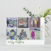 6フォトオフセット – スクリプトメリークリスマス – 緑 シーズンカード (スタンド正面)